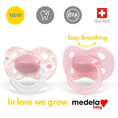 Medela Baby Pacifier | 0-6 Months | BPA-Free | Lightweight & Orthodontic | 2-Count | Pink and Pink with Swan and Butterfly Design