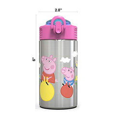 Zak Designs Peppa Pig 15.5oz Stainless Steel Kids Water Bottle with Flip-up Straw Spout - BPA Free Durable Design, Peppa Pig SS, Single Wall