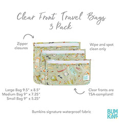 Bumkins Travel Bag, Toiletry, Baby, TSA Approved Pouch, Zip Bag, Quart Size Compliant, Clear-Sided, Diaper Bag Organization, Makeup, Accessories, Set of 3