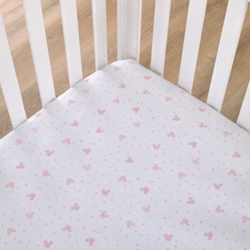 Disney Minnie Mouse Lovely Little Lady Pink and White Minnie Icon and Polka Dot Fitted Crib Sheet