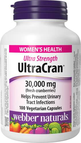 Webber Naturals UltraCran Ultra Strength Cranberry 30,000 mg, 100 Capsules, Helps Prevent Urinary Tract Infections, Gluten and Dairy Free, Non-GMO, Vegan