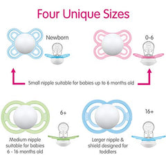 MAM Perfect Night Pacifiers (2 Pacifiers & Sterilizing Box), MAM Soother with a Soft Silicone Nipple, Glow in the Dark Pacifiers, Baby Essentials, Unisex, 0-6 Months