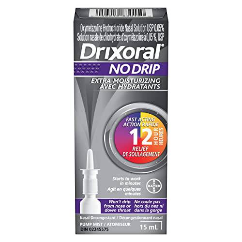 Drixoral No Drip Extra Moisture Spray, Soothes and Moisturizes Dry and Irritated Nasal Passages, 15ml