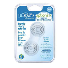 Dr. Brown’s® Milestones™ Options+™ Sippy Spouts, 2-Pack Narrow, Soft 100% Silicone Baby Bottle Sippy Spout, 6m+