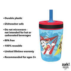 Zak Designs Paw Patrol Chase & Marshall Kelso Tumbler Set, Leak-Proof Screw-On Lid with Straw, BPA-Free, Made of Durable Plastic and Silicone, Perfect Bundle for Kids (15 oz, 2pc Set)