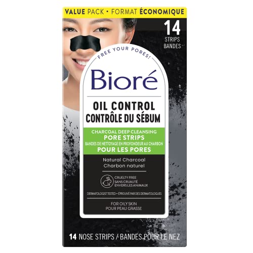 Bioré Deep Cleansing Charcoal Pore Strips Value Pack for Instant Pore Unclogging and Blackhead Removal (14 Count)