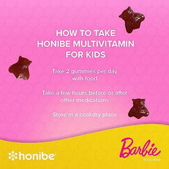 Honibe Kids Multivitamin Gummies Plus Immune Boost | Barbie | Honey-Based Vitamins Made in Canada | Children's Chewable Gummy Vitamins | Kids Zinc Vitamin Gummy Bees | 60 gummies