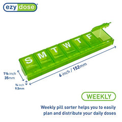 EZY DOSE Weekly (7-Day) Pill, Medicine, Vitamin Organizer Box, Large Locking Compartments to Secure Prescription Medication and Prevent Accidental Spilling, Green