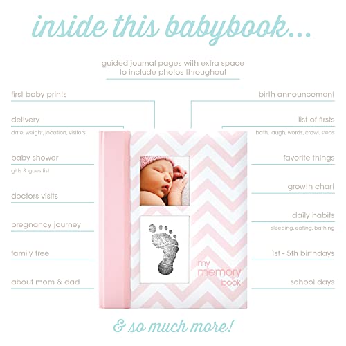 Pearhead Chevron Baby Book with Clean-Touch Ink Pad, Pink