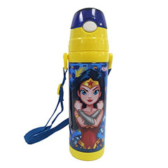 Danawares Wonder Woman Kids Water Bottle with Push Top Button Cap, Straw and Carrier Strap 650ml