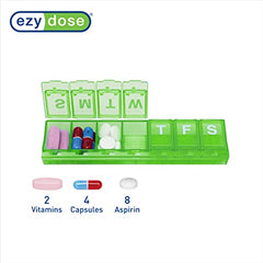 EZY DOSE Weekly (7-Day) Pill Planner, Medicine Case, Vitamin Organizer Box, Small Locking Compartments to Secure Prescription Medication and Prevent Accidental Spilling, Green