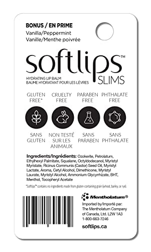 Softlips SLIMS Holiday Peppermint with Bonus French Vanilla Three-Pack - Limited Edition Lip Balm Set with Vitamin E for Nourishing Moisture - Perfect Stocking Stuffer and Holiday Gift