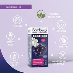 Sambucol Black Elderberry Syrup for Kids - Kids Elderberry Syrup, Added Vitamin C, Black Elderberry Syrup, Sambucus Elderberry Kids Syrup for Immune Support, Delicious Berry Taste - 4 Fl Oz, 2-Pack