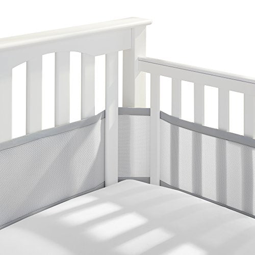 BreathableBaby, Breathable Mesh Liner For Cribs with 52"x28" (132x71cm) Mattress, Gray, Classic 3mm Mesh, Covers 3 or 4 Sides, Safety Tested & Trusted (Not for Mini Cribs)