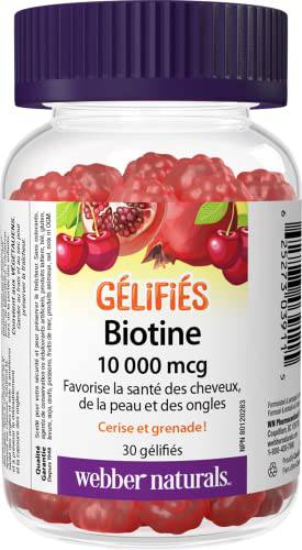 Webber Naturals Biotin 10,000 mcg, 30 Gummies, Supports Healthy Hair, Skin & Nails, Energy Metabolism, Gluten, Gelatin and Dairy Free