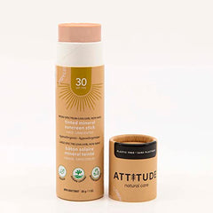 ATTITUDE Tinted Face Sunscreen Stick, Broad Spectrum UVA/UVB, Plastic-free, Hypoallergenic, Plant and Mineral-Based Formula, Vegan and Cruelty-free Sun Care Products, SPF 30, Unscented, 30 grams