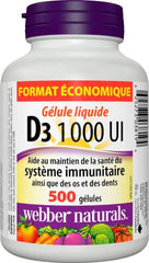 Webber Naturals Vitamin D3 1,000 IU, 500 Softgels, For Healthy Bones, Teeth, and the Maintenance of Good Health, Gluten and Diary Free, Non-GMO