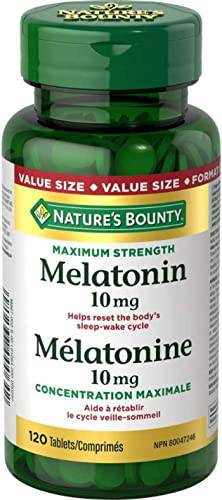 Nature's Bounty Melatonin 10mg 120 Count Value Size Helps Reset Body's Sleep-Wake Cycle, Reduce Effects of Jet-lag, Reduce Time it Takes to Get to Sleep