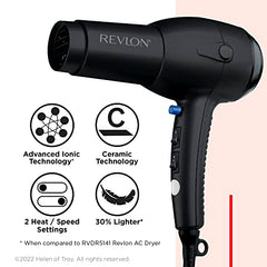 Revlon RV544FBLK Advanced Ionic Technology™ Hair Dryer with Diffuser, Powerful, Ionic Hair Dryer with Concentrator, Quick Dry, Lightweight, 2 Heat/ Speed Settings, Less Frizz, Shiny and Smooth Hair, Black