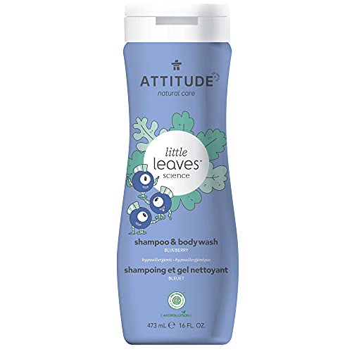 ATTITUDE Shampoo and Body Wash for Kids, EWG Verified, Dermatologically Tested, Plant- and Mineral-Based Ingredients, Vegan and Cruelty-Free, Blueberry, 473 mL