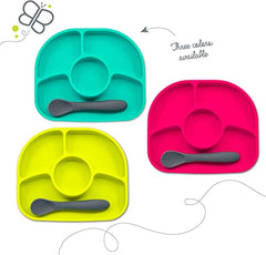 bblüv - Yümi - Silicone Suction Plate & Spoon Set for Baby, Infants and Toddlers, Anti-Spill, Microwave and Dishwasher Safe (Lime)