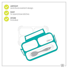 bblüv - Bentö - Small Sealed Lunchbox with Spork, Kids Leak-Proof, On-the-Go Meal, Snack Packing, BPA Free - For Kids (Aqua)