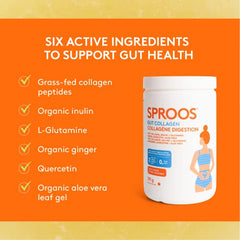 Sproos Gut Collagen | Hydrolyzed Collagen Powder + Inulin, L-Glutamine, Ginger, Quercetin, Aloe Vera| Enhanced Grass-Fed Collagen Peptides Powder, Apple Ginger Flavour, Tub, 311g