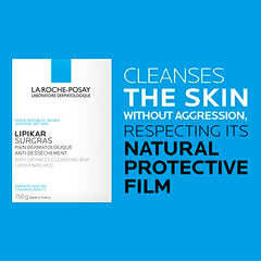 La Roche-Posay Lipid-Enriched Cleansing Bar, Lipikar Surgras Cleanser Bar Soap for Dry Skin with Niacinamide & Shea Butter, 150g