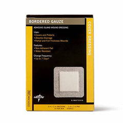 Medline Bordered Gauze Adhesive Island Wound Dressing, 2" x 2" with 1" x 1" Pad, 15 Per Box