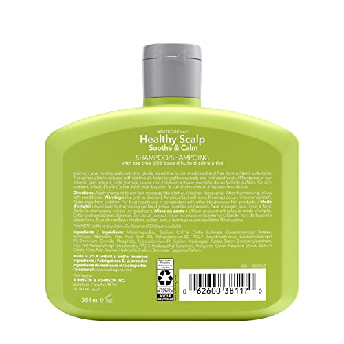 Neutrogena Soothing & Calming Healthy Scalp Shampoo to Moisturize Dry Scalp & Hair, with Tea Tree Oil, pH-Balanced, Paraben-Free & Phthalate-Free, Safe for Color-Treated Hair, 354 ml.