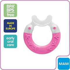 MAM Baby Toys, Teething Toys, Bite and Brush Teether, Girl 3+ Months (1 Count), MAM Baby Toothbrush Teether for Baby Girl Teething Pain, Baby Essentials