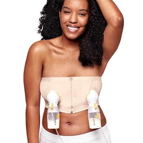 Medela Hands Free Pumping Bustier | Easy Expressing Pumping Bra with Adaptive Stretch for Perfect Fit | Chai Large