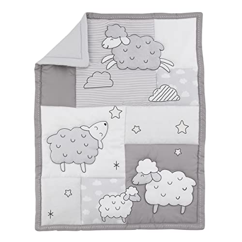 Carter's Sleepy Sheep Gray and White Lamb, Star, and Cloud 3 Piece Nursery Crib Bedding Set - Comforter, Fitted Crib Sheet, and Crib Skirt