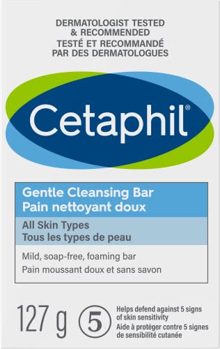 Cetaphil Gentle Cleansing Bar - Hydrating Foaming Face and Body Wash - For Sensitive Skin - Soap Free, Hypoallergenic - Dermatologist Recommend, 127g