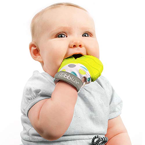 bblüv - Glüv – Food Grade Silicone Baby Teething Mitt with Opposable Thumb, Baby Teether with Stimulating Pattern for Self Soothing (Lime)