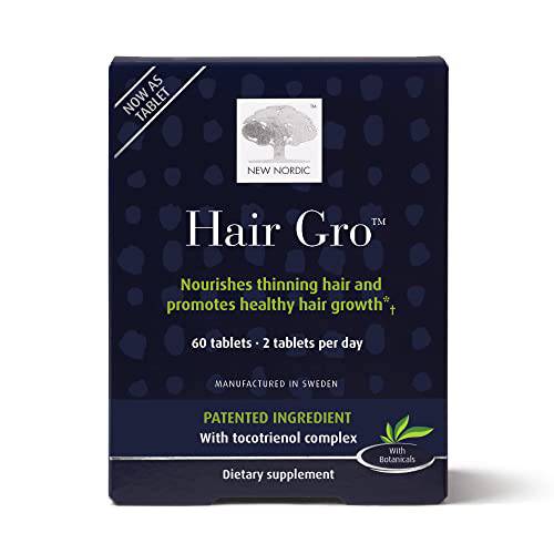 NEW NORDIC Hair GRO | Hair Growth Supplement Tablets | Biotin & Palm Fruit Extract for Natural Regrowth | Swedish Made | 60 Count (Pack of 1)