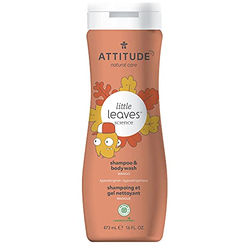 ATTITUDE Shampoo and Body Wash for Kids, EWG Verified, Dermatologically Tested, Plant- and Mineral-Based Ingredients, Vegan and Cruelty-Free, Mango, 473 mL