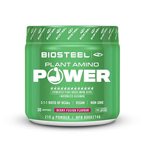 BioSteel Plant-Amino Power BCAA Powder, Fermented Plant-Based Amino Acids, Non-GMO Formula, Berry Fusion, 30 Servings