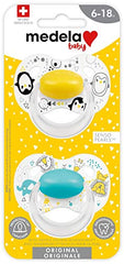 Medela Baby Pacifier | 6-18 Months | BPA-Free, Lightweight & Orthodontic, Baby Pacifiers | 2-Pack | Turquoise Blue and Yellow with Baby Animals