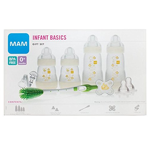 MAM Infant Basics Newborn Gift Set (9-count), Includes Easy Start Anti Colic MAM Baby Bottles, Pacifier, Baby Bottle Brush, From Newborn to 2+ Months