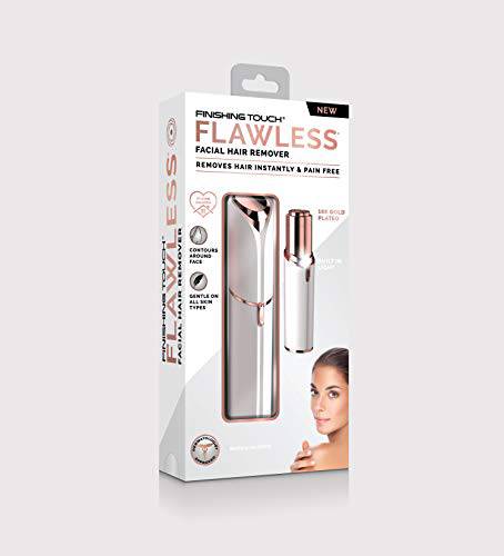 Finishing Touch Flawless Facial Hair Remover for Women, White/Rose Gold Electric Face Razor for Women with LED Light for Instant and Painless Hair Removal