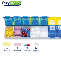 EZY DOSE Easy Fill Weekly (7-day) Pill Planner, Multi colors