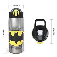 Zak Designs 27oz DC Comics 18/8 Single Wall Stainless Steel Water Bottle with Flip-up Straw Spout and Locking Spout Cover, Durable Cup for Sports or Travel (27oz, Batman)