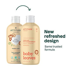 ATTITUDE Bubble Bath and Body Wash for Baby, EWG Verified, Dermatologically Tested, Plant- and Mineral-Based Ingredients, Vegan and Cruelty-free, Pear Nectar, 473 ml (Packaging May Vary)