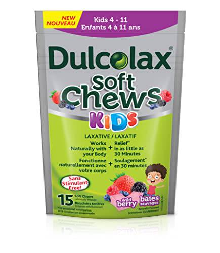 Dulcolax Soft Chews, Wild Berry, Dependable, Predictable, and Gentle, Laxatives for Fast Occasional Constipation Relief, Vegan, Stimulant-Free, Gluten-Free, For Kids Ages 4 & Over - 15 ct, Pink