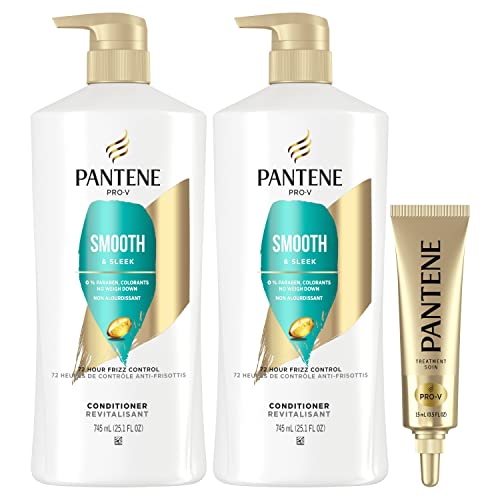 Pantene Conditioner Twin Pack With Hair Treatment Set, Smooth And Sleek For Frizz Control, Safe For Color-Treated Hair (1,505 mL Total)