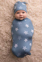 Itzy Ritzy Cocoon and Hat Swaddle Set, Cutie Cocoon Includes Name Announcement Card and Matching Jersey Knit Cocoon and Hat Set, Perfect for Newborn Photos, for Ages 0 to 3 Months, Blue Stars