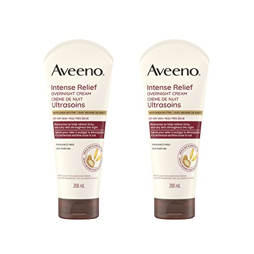 Aveeno Overnight Shea Butter Body Cream, Intense Relief Moisturizer for Dry and Itchy Skin, Pack of 2 (2x208ml)