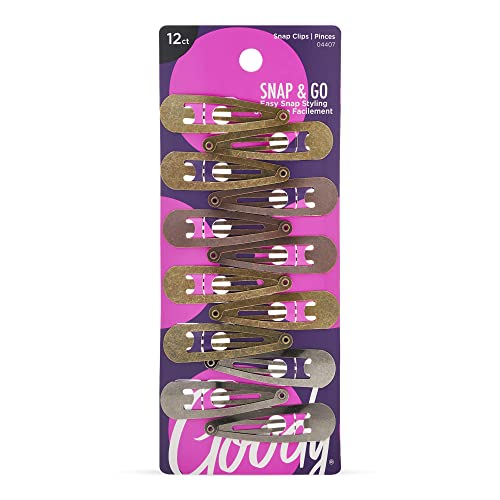 Goody Metal Contour Snap Clips - 12 Count, Assorted Colors - Just Snap Into Place - Suitable For All Hair Types - Pain-Free Hair Accessories For Women and Girls - All Day Comfort