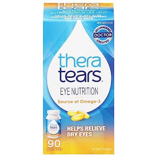 Thera Tears Nutrition Capsules for Dry Eyes - 90 Count - Eye Treatment With Omega-3